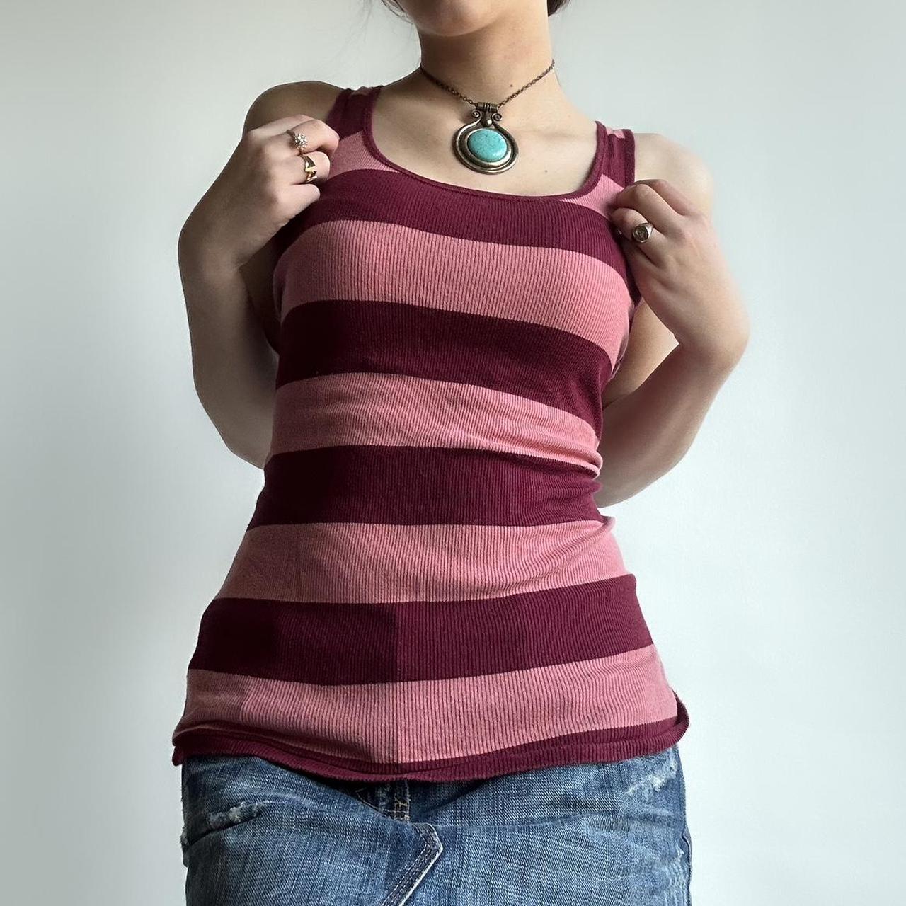 Pink and burgundy striped tank