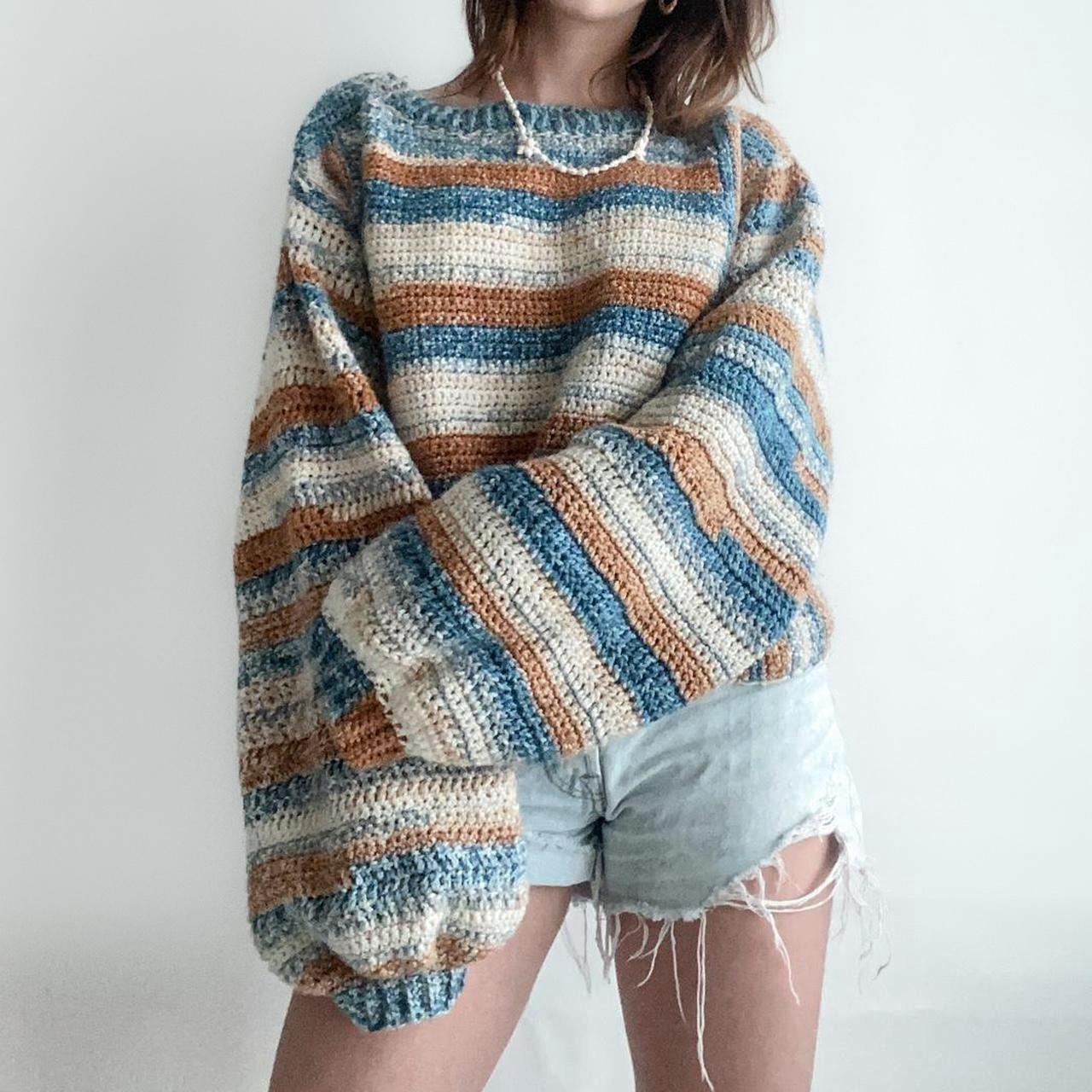 Oversized cream orange and blue crotchet sweater