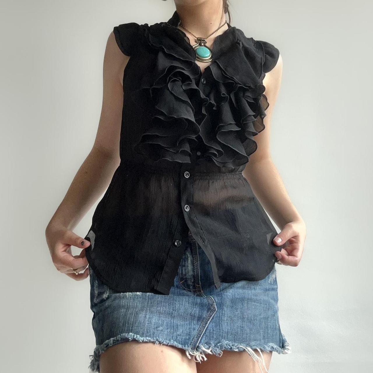 Black sheer button up blouse
