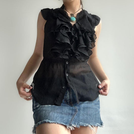 Black sheer button up blouse