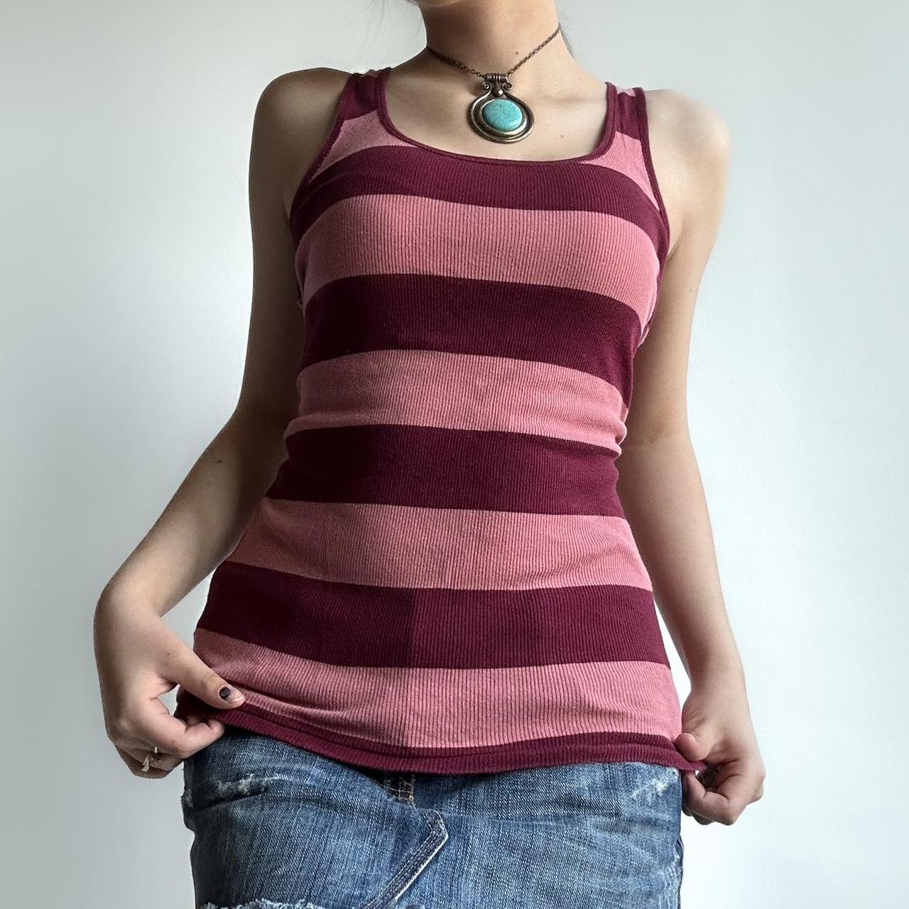 Pink and burgundy striped tank