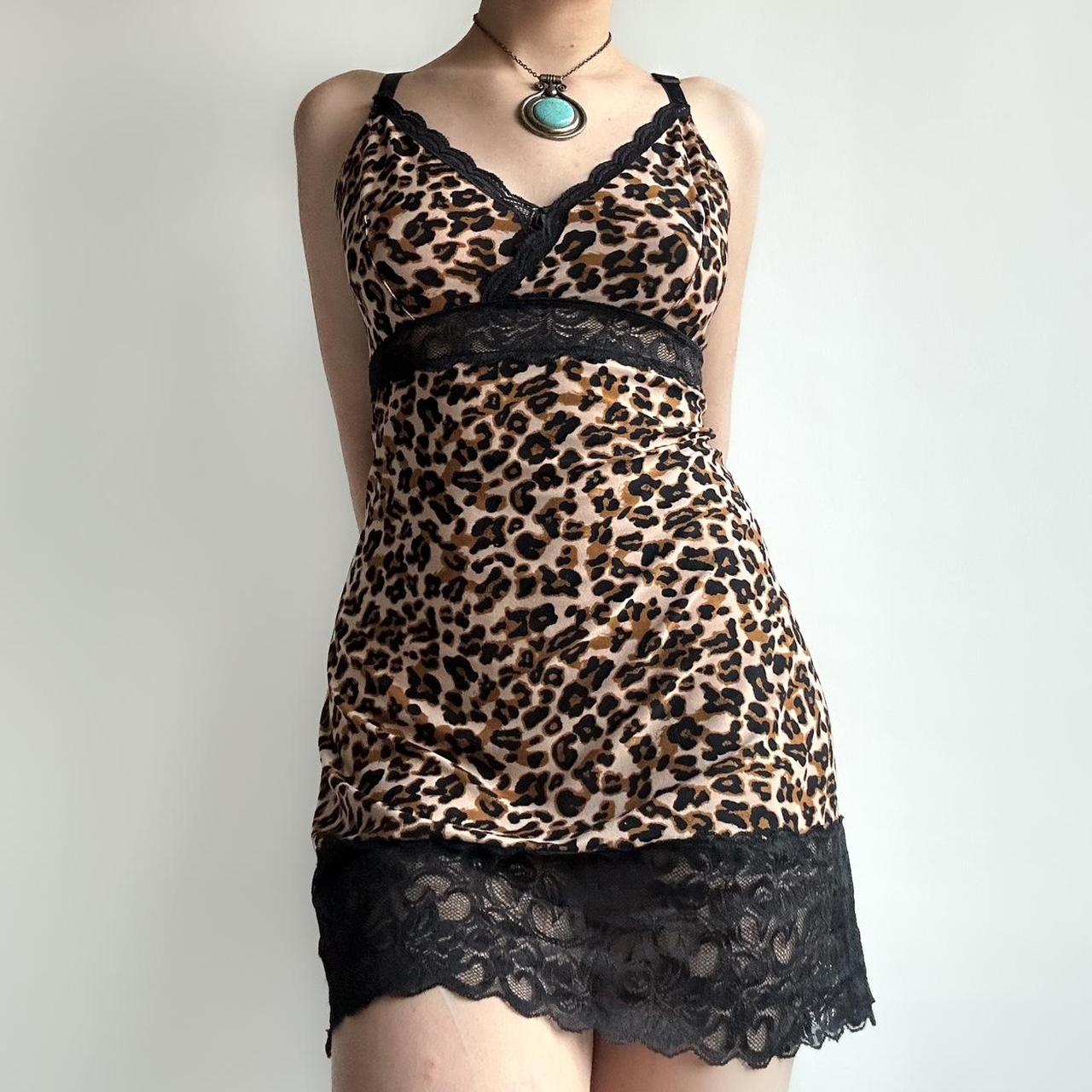 Cheetah print and black lace slip dress