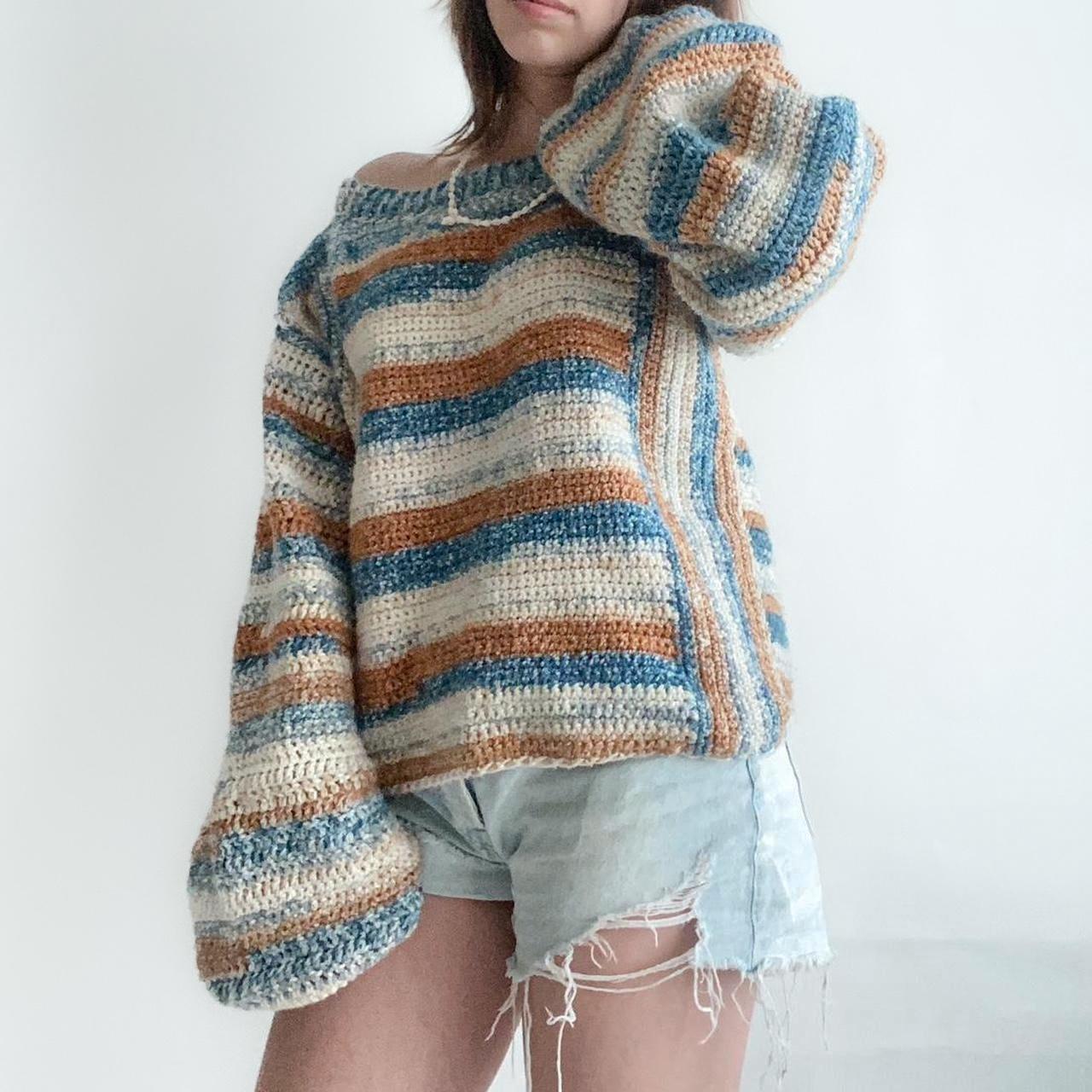 Oversized cream orange and blue crotchet sweater