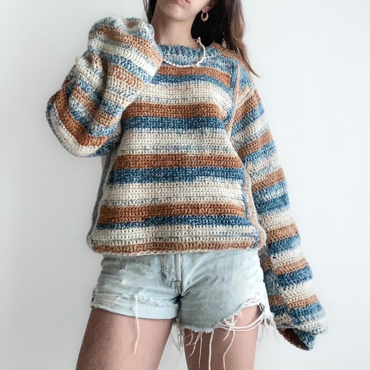 Oversized cream orange and blue crotchet sweater