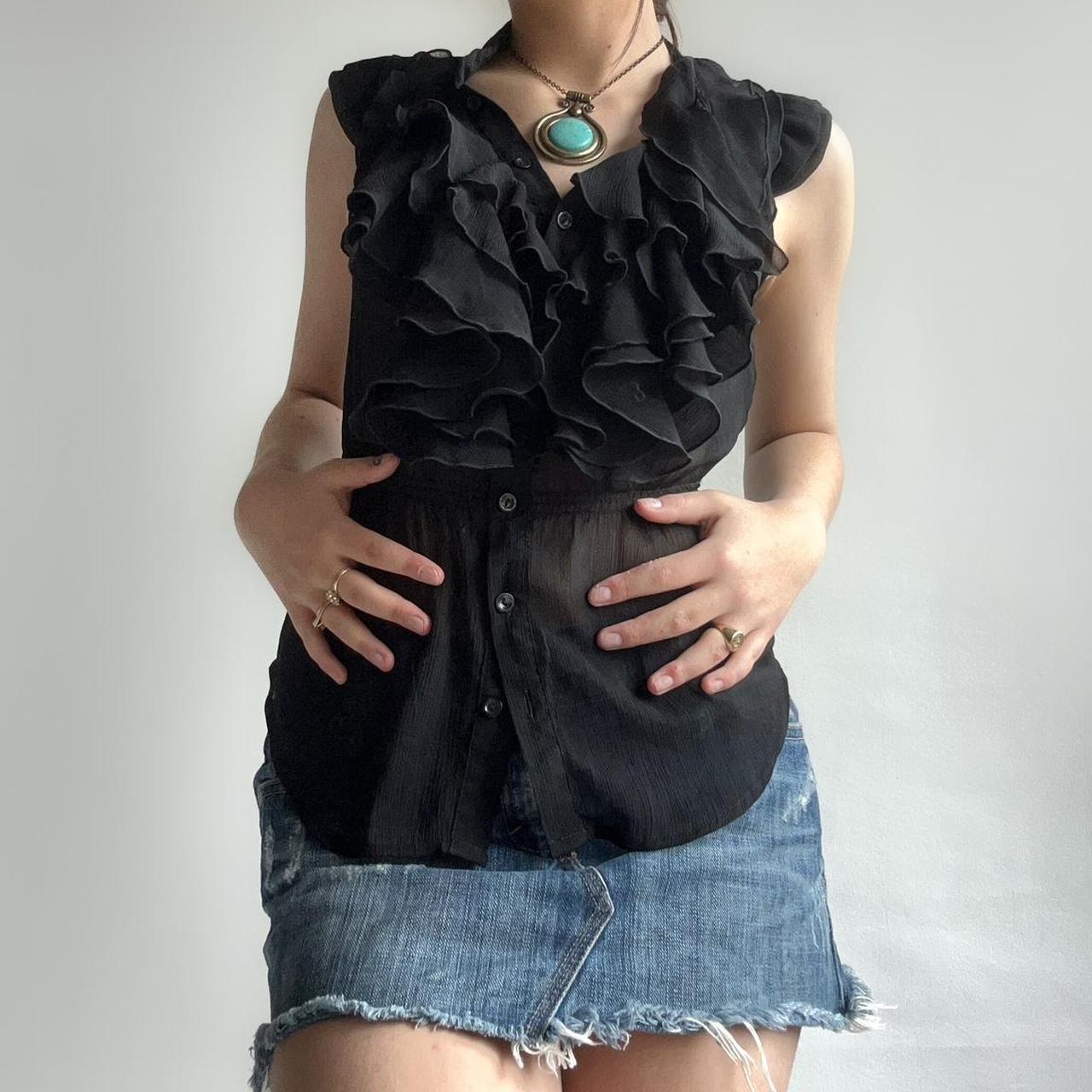 Black sheer button up blouse