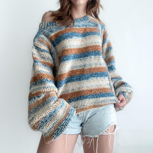 Oversized cream orange and blue crotchet sweater